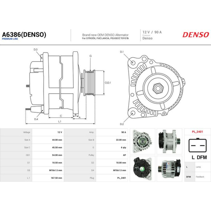 AS-PL Generator A6386(DENSO)