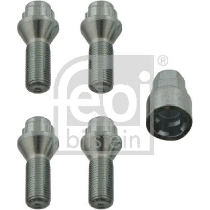 febi bilstein 27055 Radschraubensatz abschließbar M14 x 1,5 – Vorderachse, Hinterachse, Gesamtlänge: 53,5 mm, Länge unter Kopf: 29 mm, Gewindelänge: 29 mm, Außen-Ø: 23,7 mm, SW: 17 mm / 19 mm, Klasse: 8.8, Bundform: Kegelbund, Stahl, verchromt, OE B 430 / B43 0 febi bilstein 27055 Radschraubensatz abschließbar M14 x 1,5 – Vorderachse, Hinterachse, Gesamtlänge: 53,5 mm, Länge unter Kopf: 29 mm, Gewindelänge: 29 mm, Außen-Ø: 23,7 mm, SW: 17 mm / 19 mm, Klasse: 8.8, Bundform: Kegelbund, Stahl, verchromt, OE B 430 / B43 0
