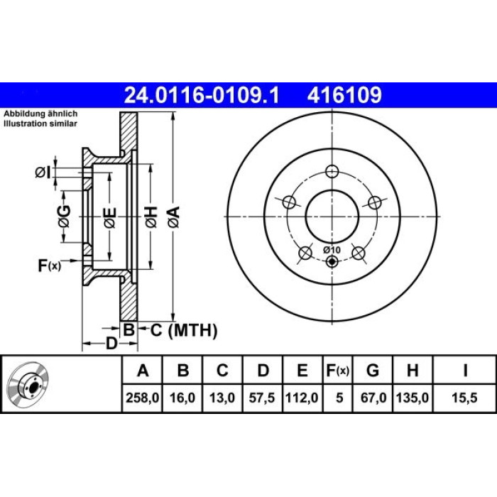 ATE Bremsscheibe 24.0116-0109.1 ATE Bremsscheibe 24.0116-0109.1