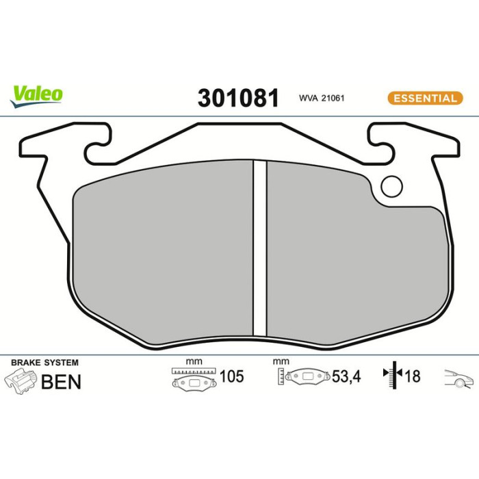 Valeo Bremsbelagsatz 301081 Valeo Bremsbelagsatz 301081