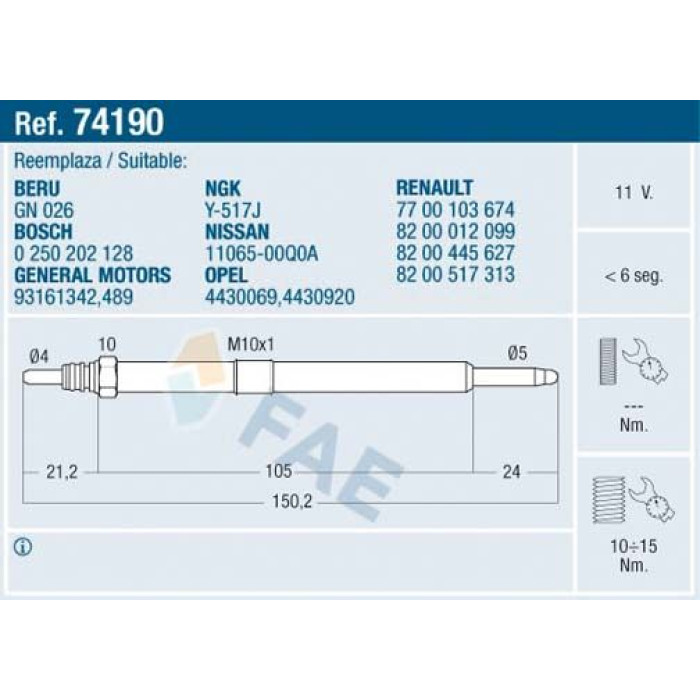 FAE Glühkerze 74190 FAE Glühkerze 74190