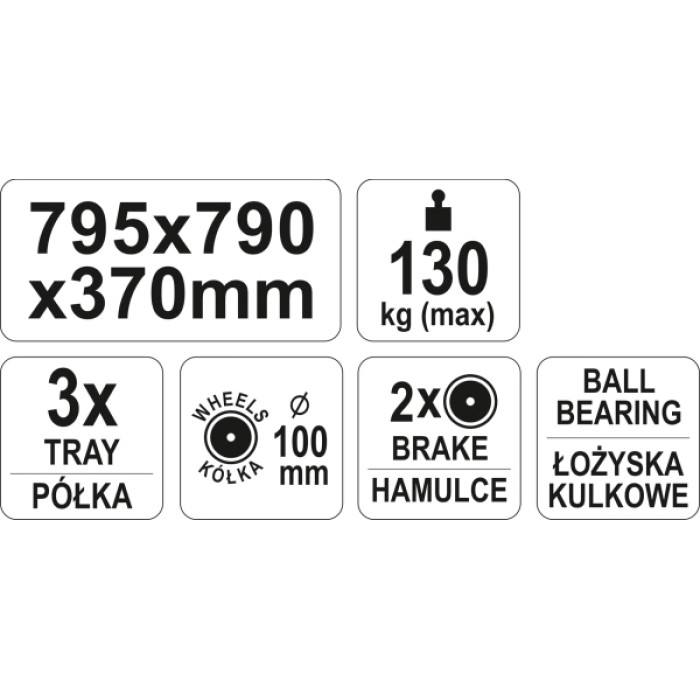 YATO YT-55210 Werkstatt Rollwagen 3 Ablage F×cher