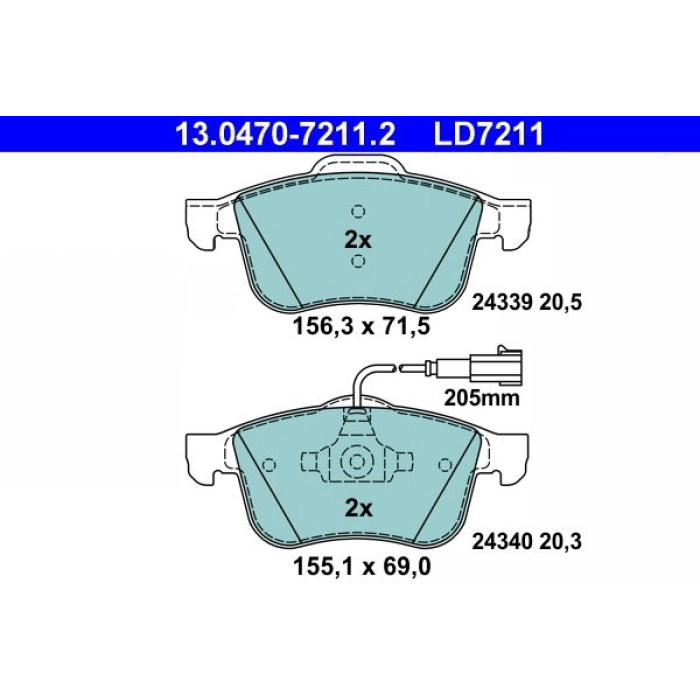 ATE Ceramic Bremsbelagsatz Vorderachse Alfa Romeo 159 / Spider 1.8–2.2 2005–2011 13.0470-7211.2 ATE Ceramic Bremsbelagsatz Vorderachse Alfa Romeo 159 / Spider 1.8–2.2 2005–2011 13.0470-7211.2