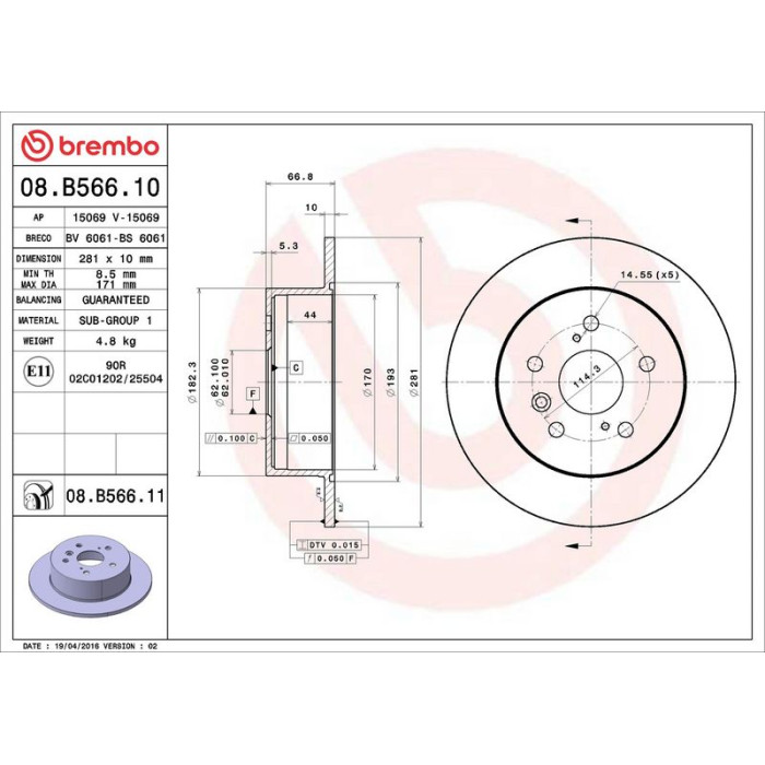 Brembo Bremsscheibe Hinterachse 08.B566.11 Brembo Bremsscheibe Hinterachse 08.B566.11
