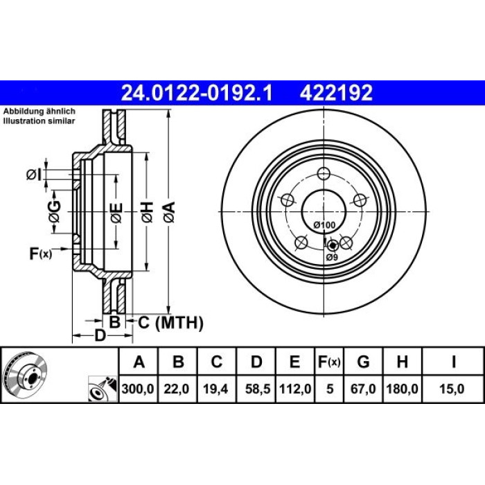 ATE Bremsscheibe Mercedes-Benz Hinterachse W220 3, 7-5, 0 98-05 24.0122-0192.1 ATE Bremsscheibe Mercedes-Benz Hinterachse W220 3, 7-5, 0 98-05 24.0122-0192.1
