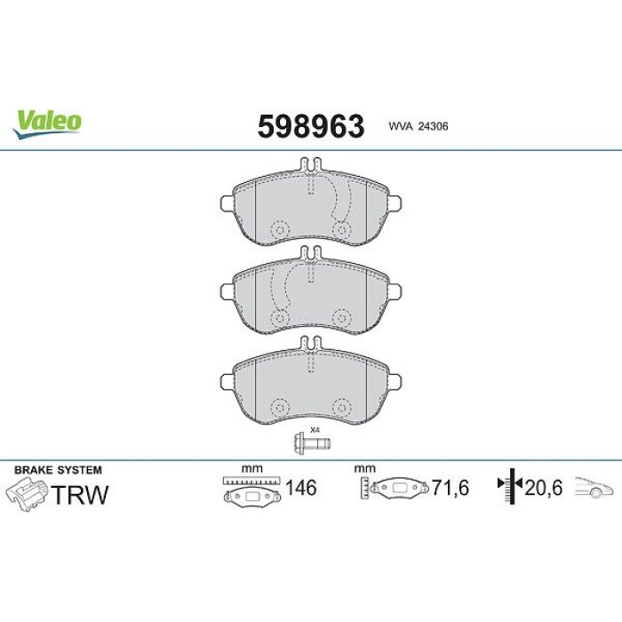 Valeo Bremsbelagsatz 598963 Valeo Bremsbelagsatz 598963