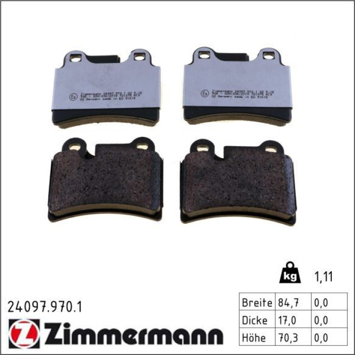 ZIMMERMANN Bremsbelagsatz, Scheibenbremse 24097.970.1 ZIMMERMANN Bremsbelagsatz, Scheibenbremse 24097.970.1