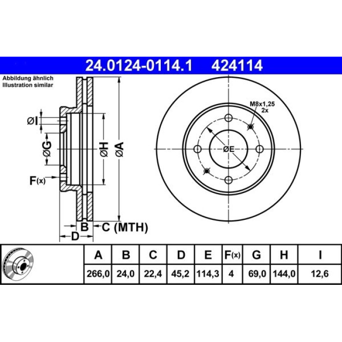 ATE Bremsscheibe 24.0124-0114.1 ATE Bremsscheibe 24.0124-0114.1