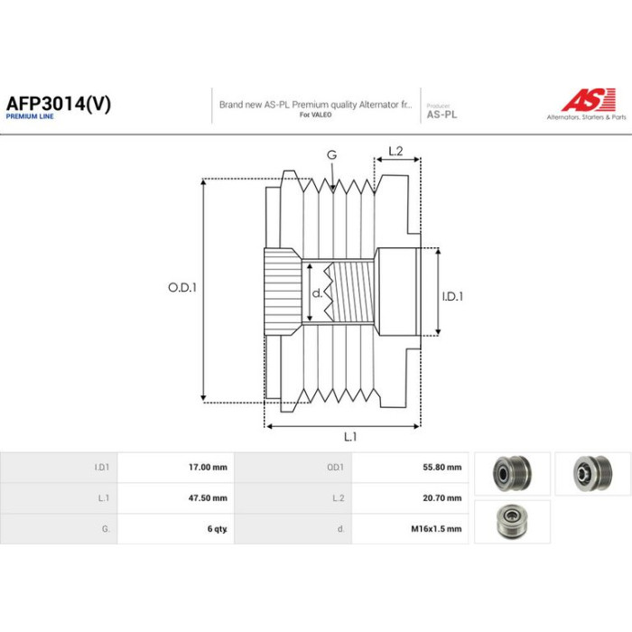 AFP3014(V) AS-PL Lichtmaschinenfreilauf AFP3014(V) AFP3014(V) AS-PL Lichtmaschinenfreilauf AFP3014(V)