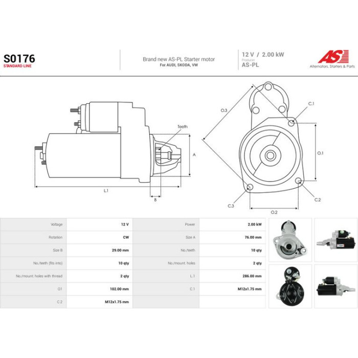 S0176 AS-PL Anlasser (Starter) S0176