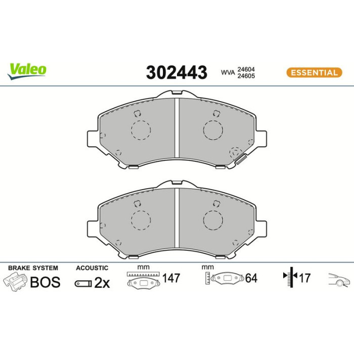 Valeo Bremsbelagsatz 302443 Valeo Bremsbelagsatz 302443