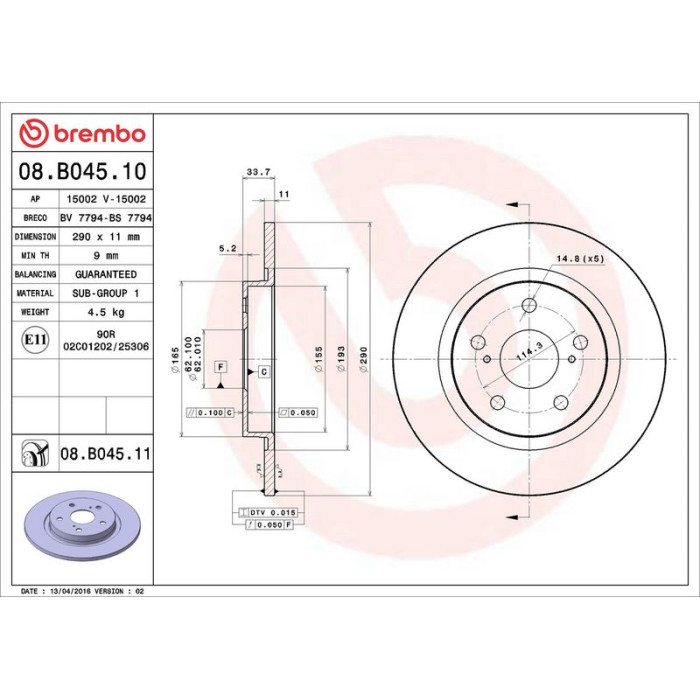 Brembo Bremsscheibe Hinterachse 08.B045.10