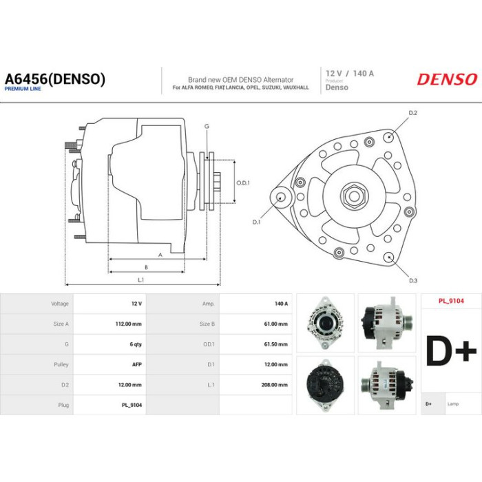 AS-PL Generator A6456(DENSO)