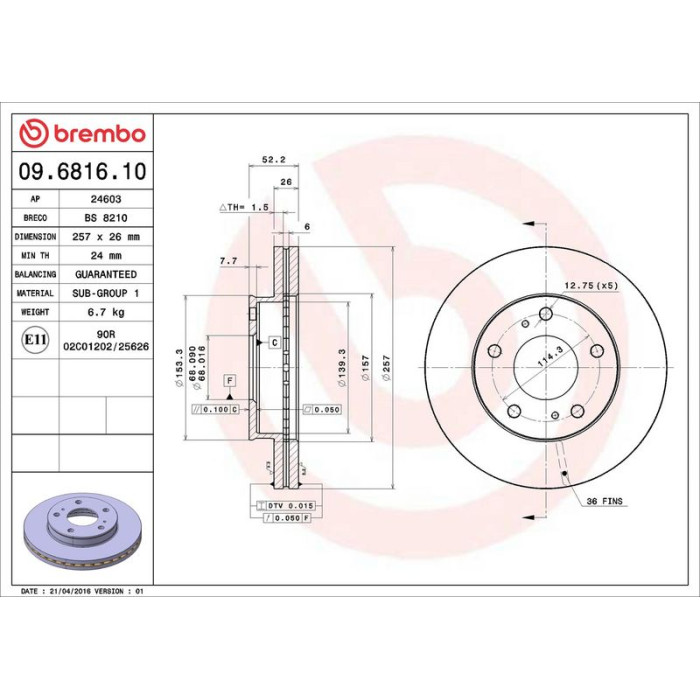 Brembo Bremsscheibe Vorderachse 09.6816.10 Brembo Bremsscheibe Vorderachse 09.6816.10