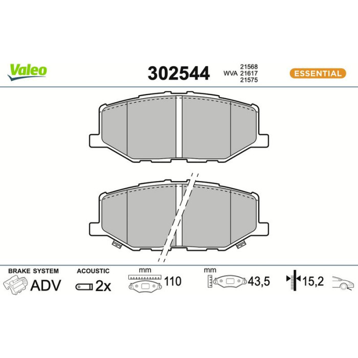 Valeo Bremsbelagsatz 302544 Valeo Bremsbelagsatz 302544