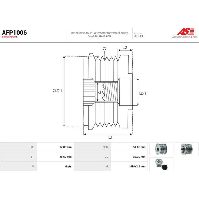 AFP1006 AS-PL Lichtmaschinenfreilauf AFP1006 AFP1006 AS-PL Lichtmaschinenfreilauf AFP1006