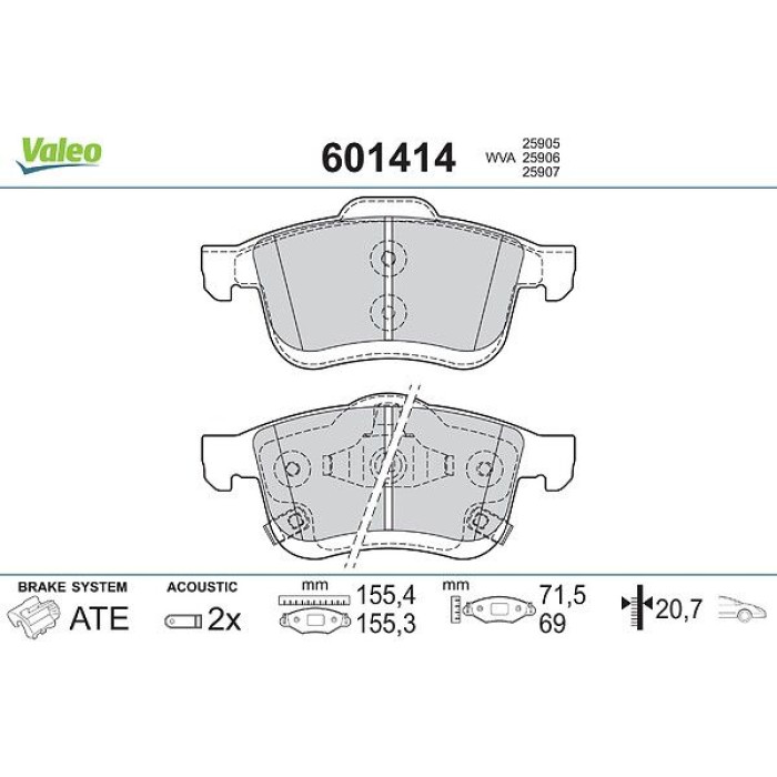 Valeo Bremsbelagsatz 601414 Valeo Bremsbelagsatz 601414