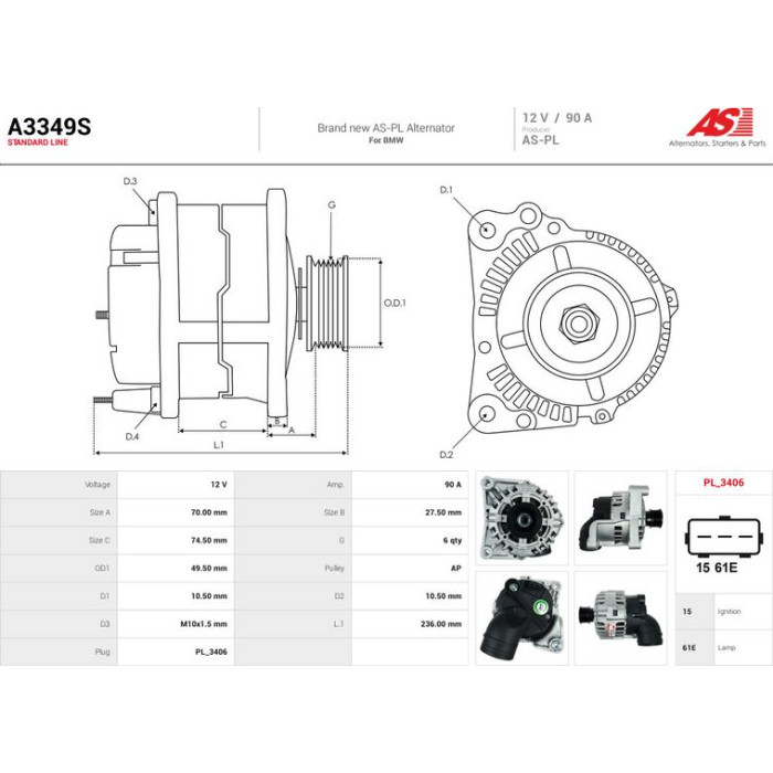 A3349S AS-PL Lichtmaschine (Generator) A3349S