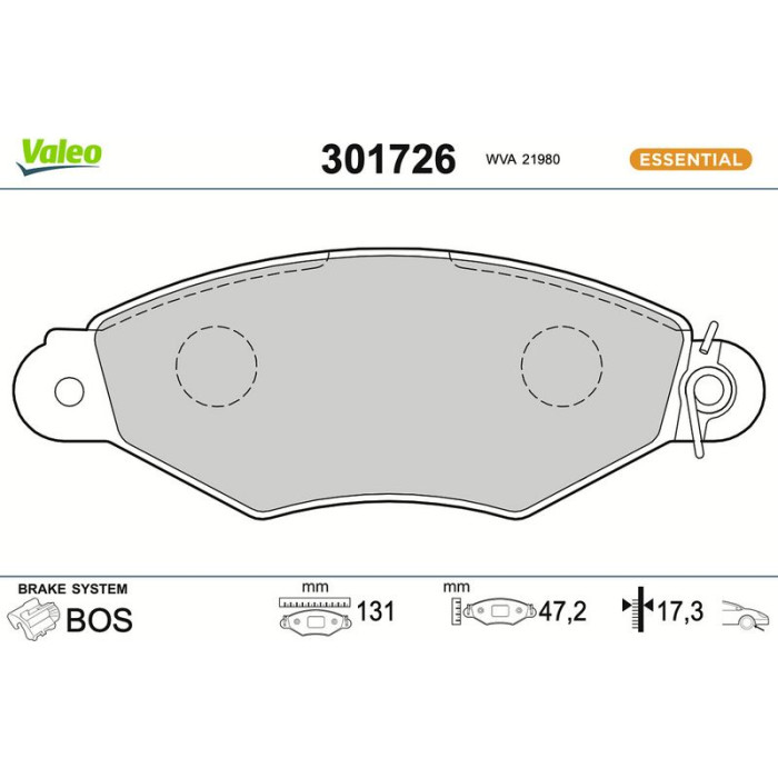 301726 Valeo Bremsbelagsatz 301726 301726 Valeo Bremsbelagsatz 301726