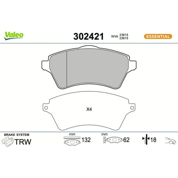 Valeo Bremsbelagsatz 302421 Valeo Bremsbelagsatz 302421