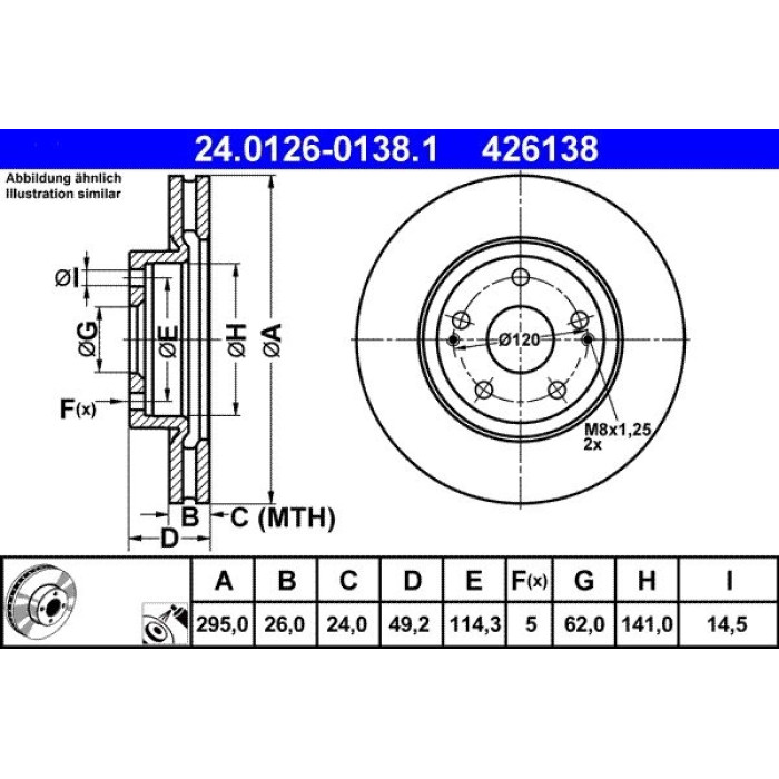 ATE Bremsscheibe Toyota Vorderachse Avensis/Corolla 1.6-2.2 D-4D 04-09 24.0126-0138.1 ATE Bremsscheibe Toyota Vorderachse Avensis/Corolla 1.6-2.2 D-4D 04-09 24.0126-0138.1