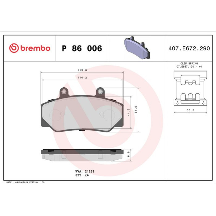 BREMBO Bremsklötze VA P 86 006 BREMBO Bremsklötze VA P 86 006