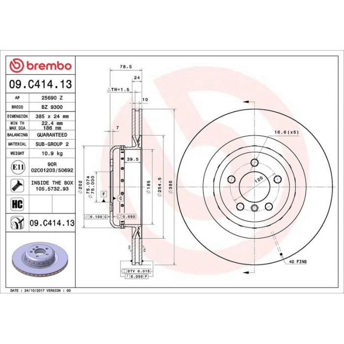 11 482 098 Brembo PREMIUM HA zweiteilig 09.C414.13 11 482 098 Brembo PREMIUM HA zweiteilig 09.C414.13