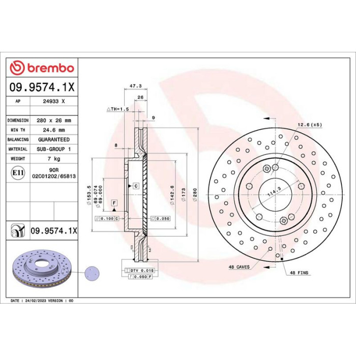 09.9574.1X Brembo Xtra Bremsscheibe Vorderachse, Ø 280 × 26 mm, gelocht, innenbelüftet, UV-beschichtet – 09.9574.1X 09.9574.1X Brembo Xtra Bremsscheibe Vorderachse, Ø 280 × 26 mm, gelocht, innenbelüftet, UV-beschichtet – 09.9574.1X