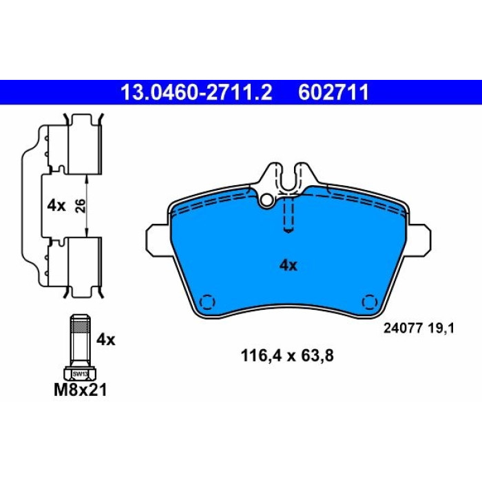 ATE Bremsbelagsatz Mercedes-Benz Vorderachse W169/W245 1, 5-2, 0 04-12 13.0460-2711.2