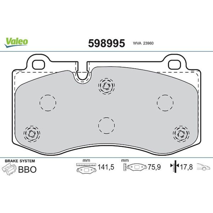 Valeo Bremsbelagsatz 598995 Valeo Bremsbelagsatz 598995