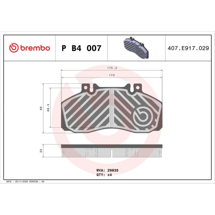 P B4 007 BREMBO Bremsbelagsatz, Scheibenbremse P B4 007 P B4 007 BREMBO Bremsbelagsatz, Scheibenbremse P B4 007