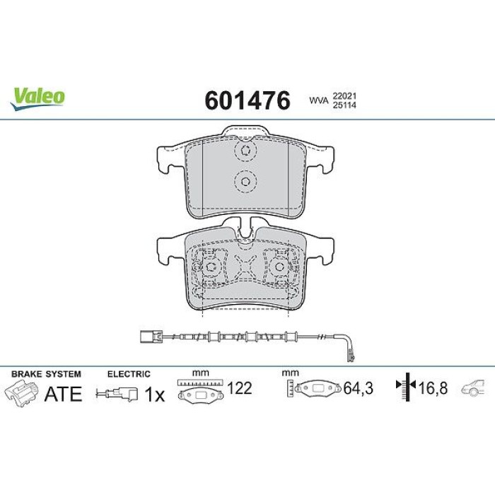 Valeo Bremsbelagsatz 601476 Valeo Bremsbelagsatz 601476