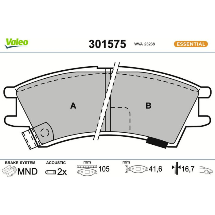 Valeo Bremsbelagsatz 301575 Valeo Bremsbelagsatz 301575