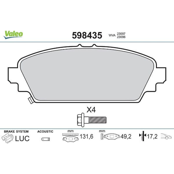 Valeo Bremsbelagsatz 598435 Valeo Bremsbelagsatz 598435