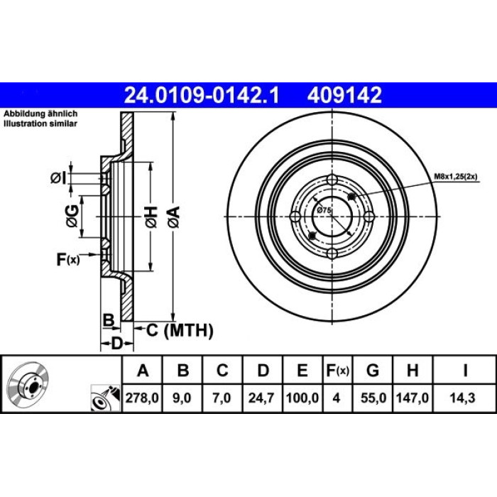ATE Bremsscheibe Toyota Hinterachse Yaris 1.0-1.5 05 24.0109-0142.1 ATE Bremsscheibe Toyota Hinterachse Yaris 1.0-1.5 05 24.0109-0142.1