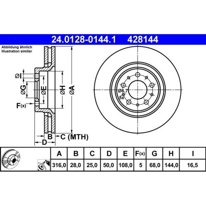 ATE Bremsscheibe Volvo Vorderachse S60/Xc90 00-14 24.0128-0144.1 ATE Bremsscheibe Volvo Vorderachse S60/Xc90 00-14 24.0128-0144.1