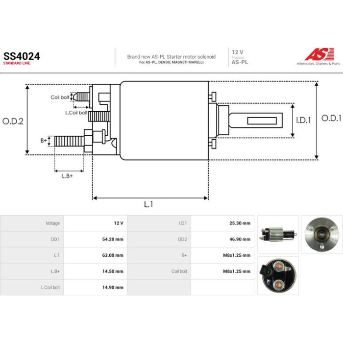 AS-PL Magnetschalter für Anlasser SS4024 AS-PL Magnetschalter für Anlasser SS4024
