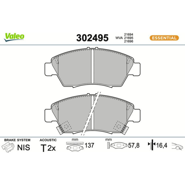 Valeo Bremsbelagsatz 302495 Valeo Bremsbelagsatz 302495