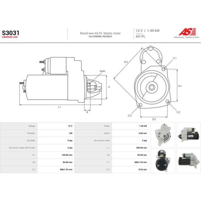 S3031 AS-PL Anlasser (Starter) S3031 S3031 AS-PL Anlasser (Starter) S3031