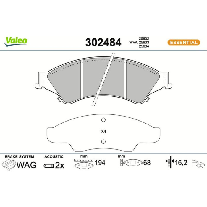 Valeo Bremsbelagsatz 302484 Valeo Bremsbelagsatz 302484
