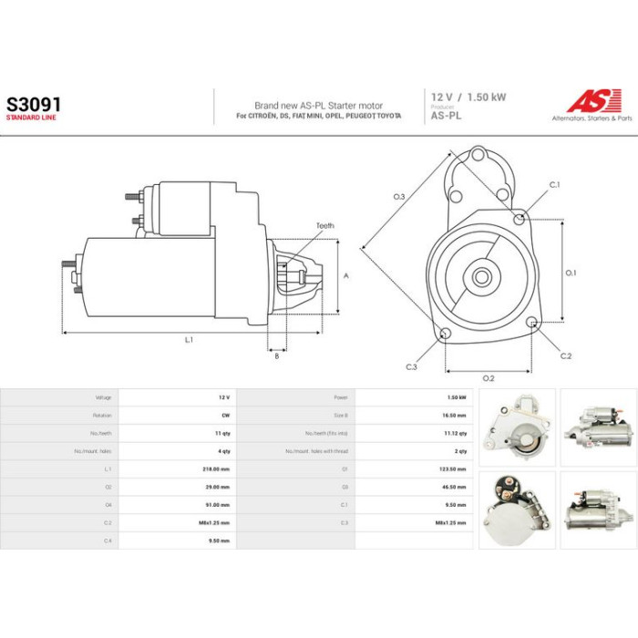 S3091 AS-PL Anlasser (Starter) S3091