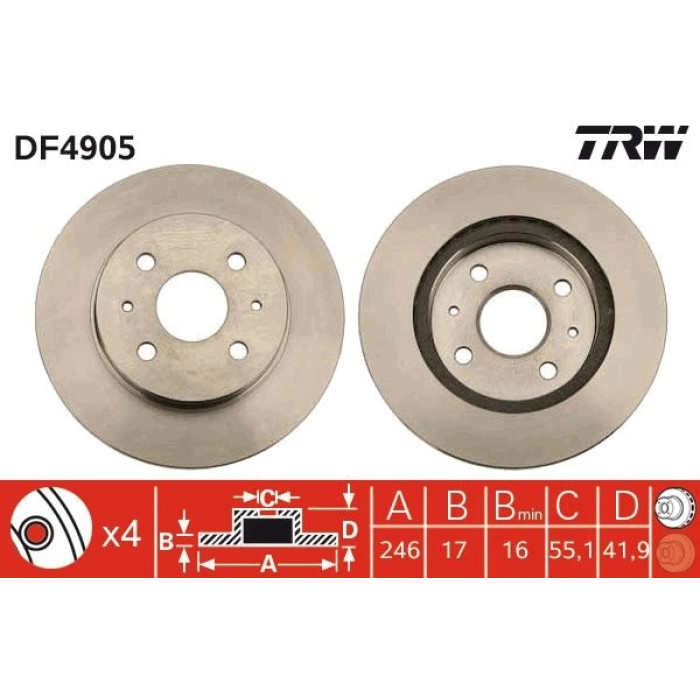TRW Bremsscheibe Daihatsu P. Copen/Sirion 05 DF4905 TRW Bremsscheibe Daihatsu P. Copen/Sirion 05 DF4905