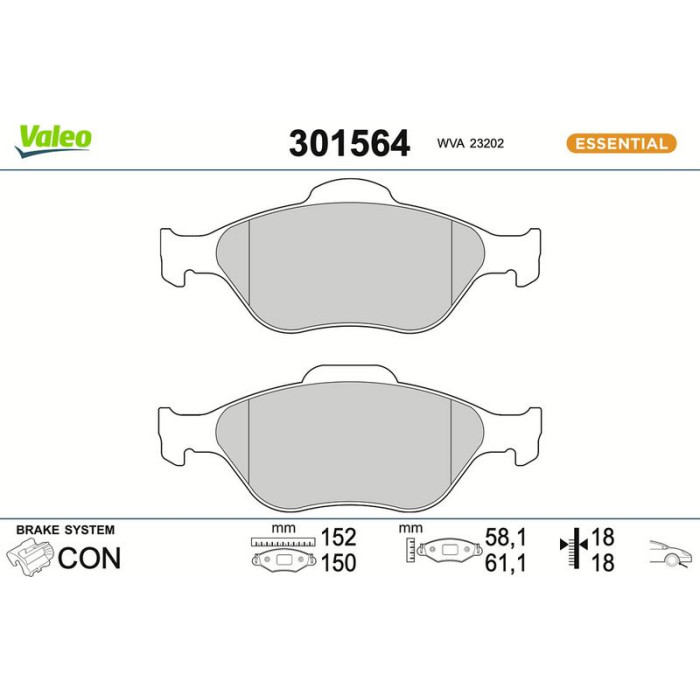 Valeo Bremsbelagsatz 301564 Valeo Bremsbelagsatz 301564