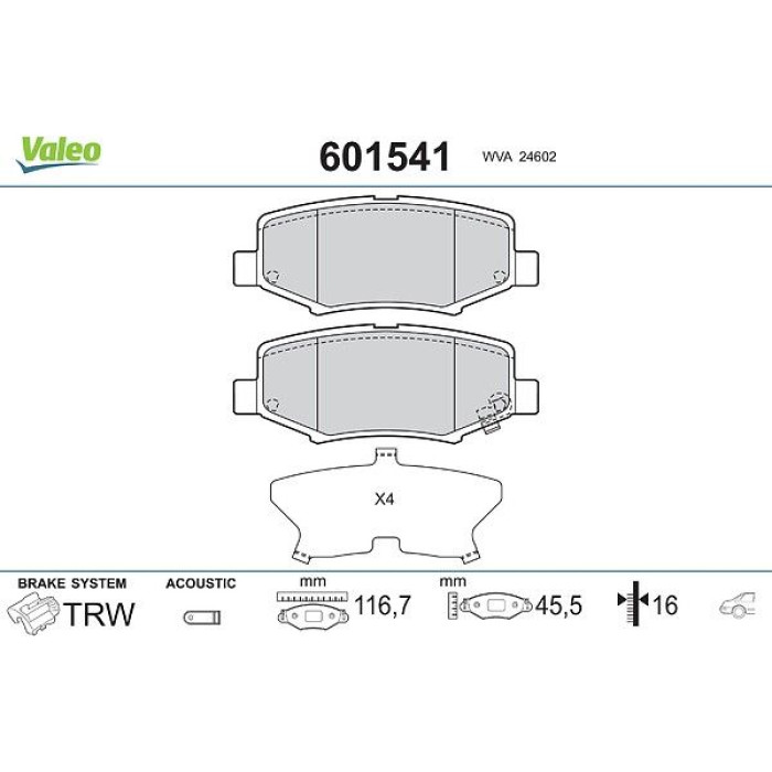 Valeo Bremsbelagsatz 601541 Valeo Bremsbelagsatz 601541