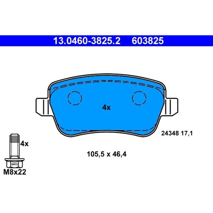 ATE Bremsbelagsatz Fiat Hinterachse Croma 1.8-2.2 16V/1.9-2.4D 05-10 13.0460-3825.2 ATE Bremsbelagsatz Fiat Hinterachse Croma 1.8-2.2 16V/1.9-2.4D 05-10 13.0460-3825.2