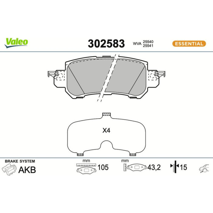 Valeo Bremsbelagsatz 302583 Valeo Bremsbelagsatz 302583