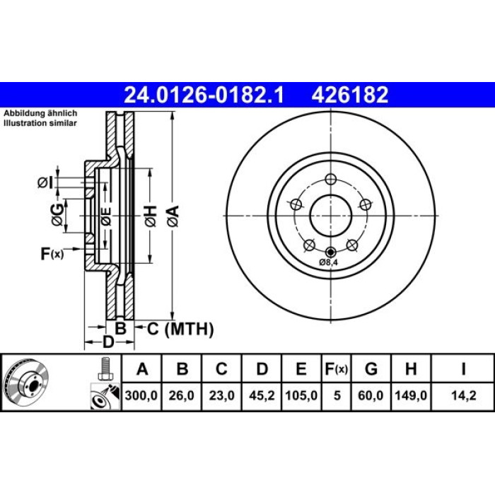 ATE Bremsscheibe Opel Vorderachse Mokka 12 24.0126-0182.1 ATE Bremsscheibe Opel Vorderachse Mokka 12 24.0126-0182.1