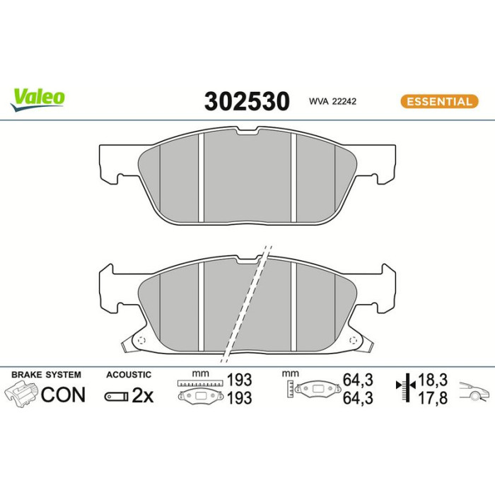 Valeo Bremsbelagsatz 302530 Valeo Bremsbelagsatz 302530
