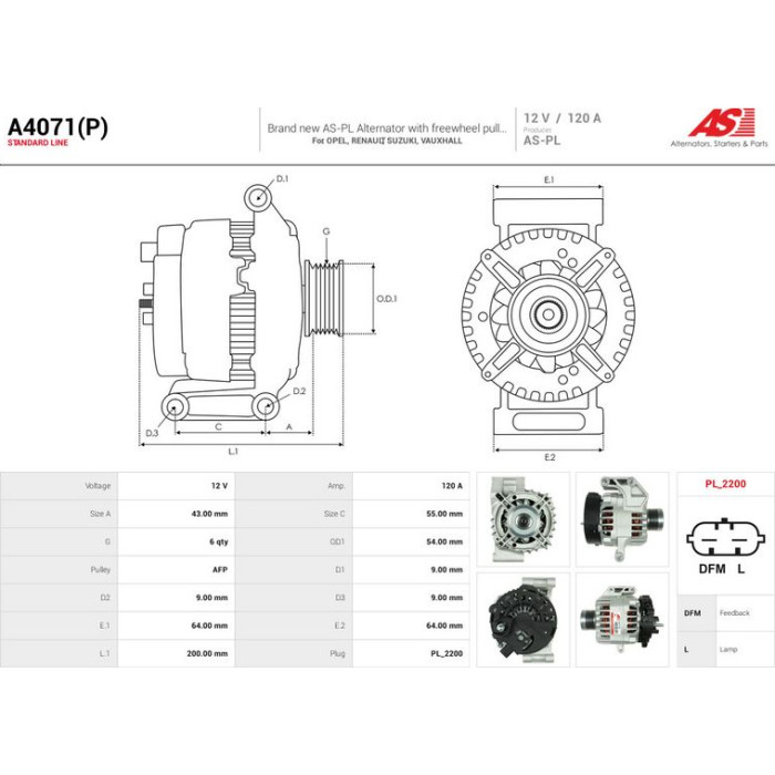 A4071(P) AS-PL Lichtmaschine (Generator) A4071(P) A4071(P) AS-PL Lichtmaschine (Generator) A4071(P)