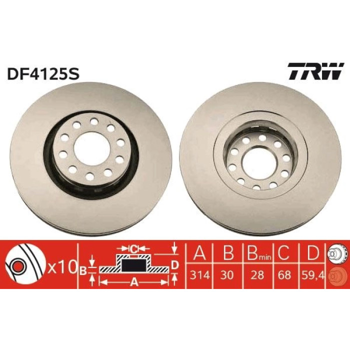 TRW Bremsscheibe VW A8 DF4125S TRW Bremsscheibe VW A8 DF4125S